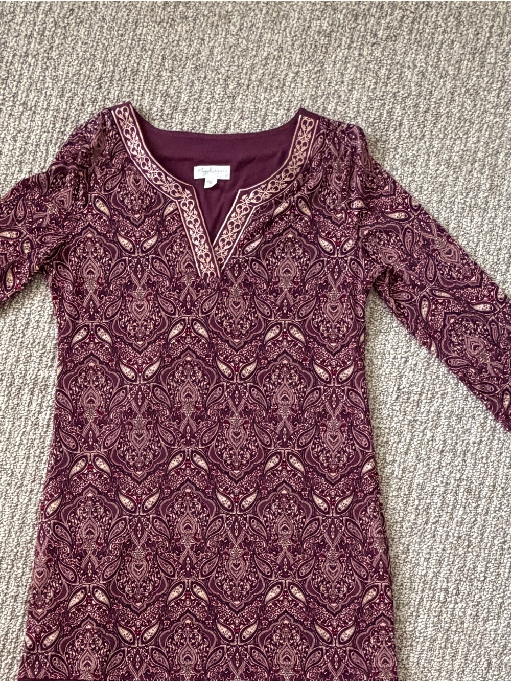 Magnolia Burgundy Paisley 3/4-Sleeve V-Neck Dress